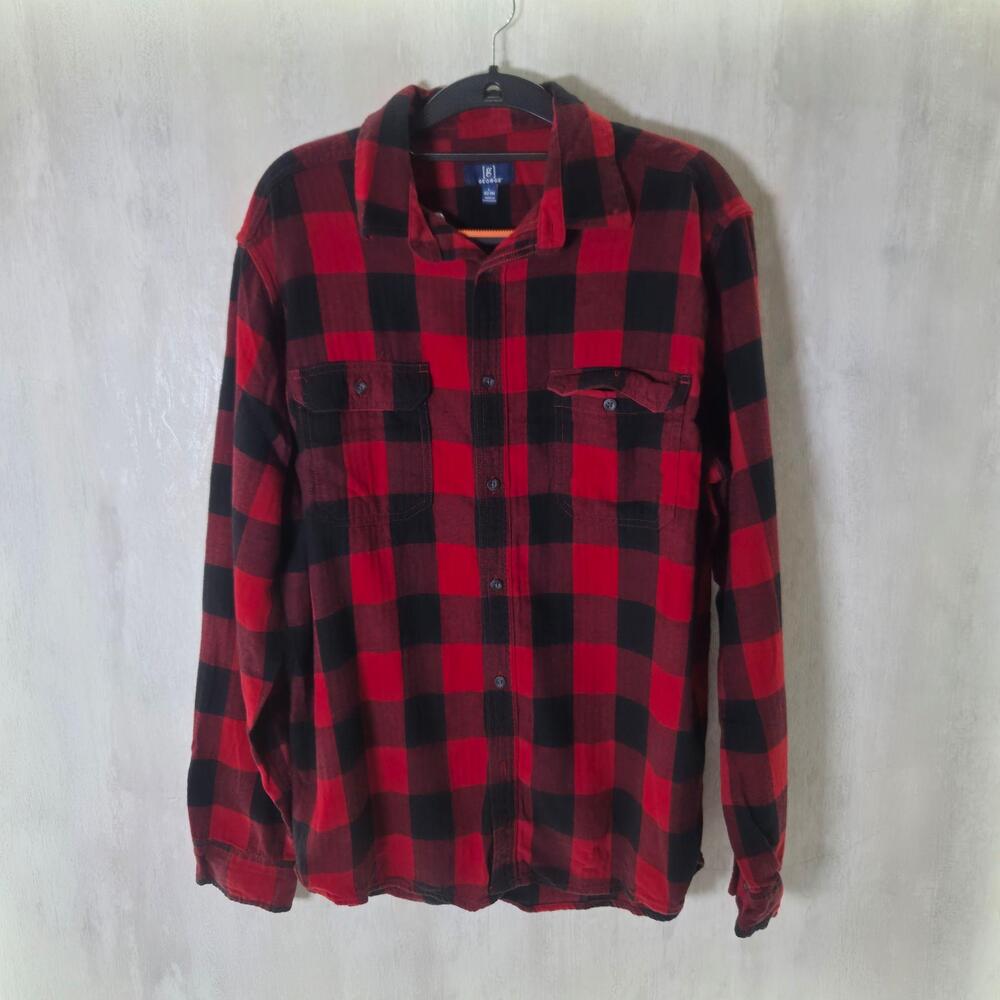 George Shirt Mens Large Red Buffalo Check Flannel Long Sleeve Button Up Pockets